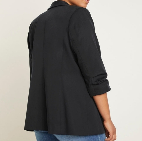 Eloquii Essential Tencel Oversize Lined Shawl Collar Crop Sleeve Open Blazer - Picture 2 of 13